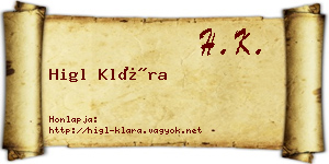Higl Klára névjegykártya